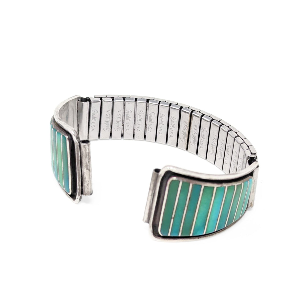 Marvin Luarkie Zuni Sterling & Green Turquoise Watch Tips w/ Flex Band