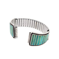 Marvin Luarkie Zuni Sterling & Green Turquoise Watch Tips w/ Flex Band