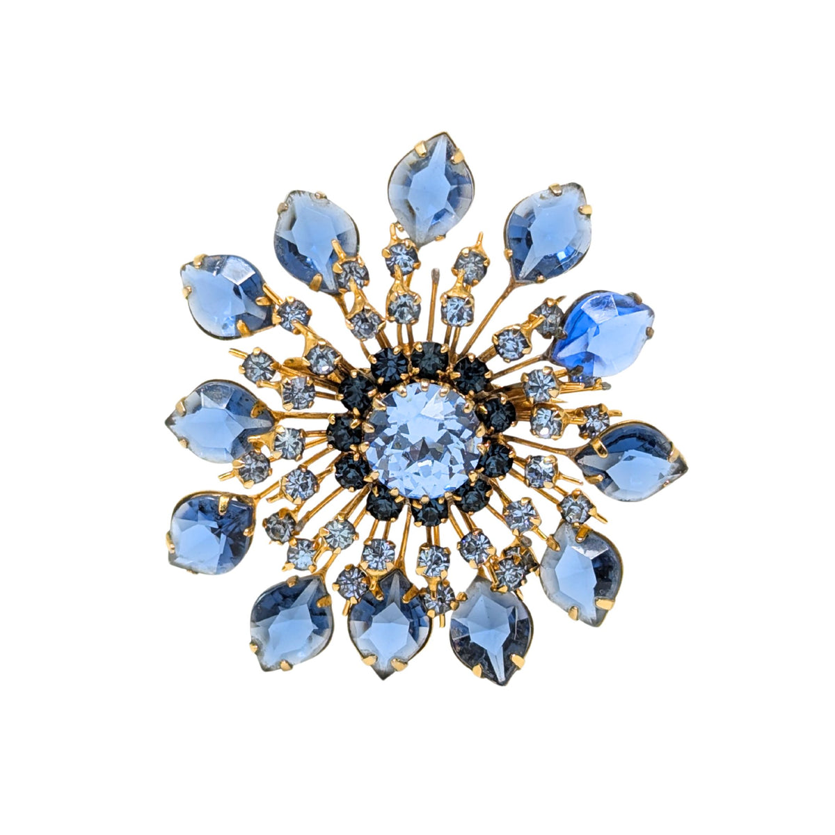 Austrian Vintage Blue Crystal Brooch & Earrings Set
