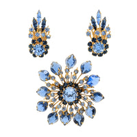 Austrian Vintage Blue Crystal Brooch & Earrings Set