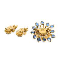 Austrian Vintage Blue Crystal Brooch & Earrings Set