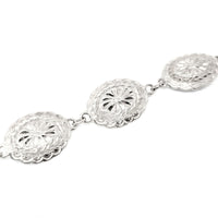 Vintage Sterling Silver Diamond Cut Oval Concha Bracelet