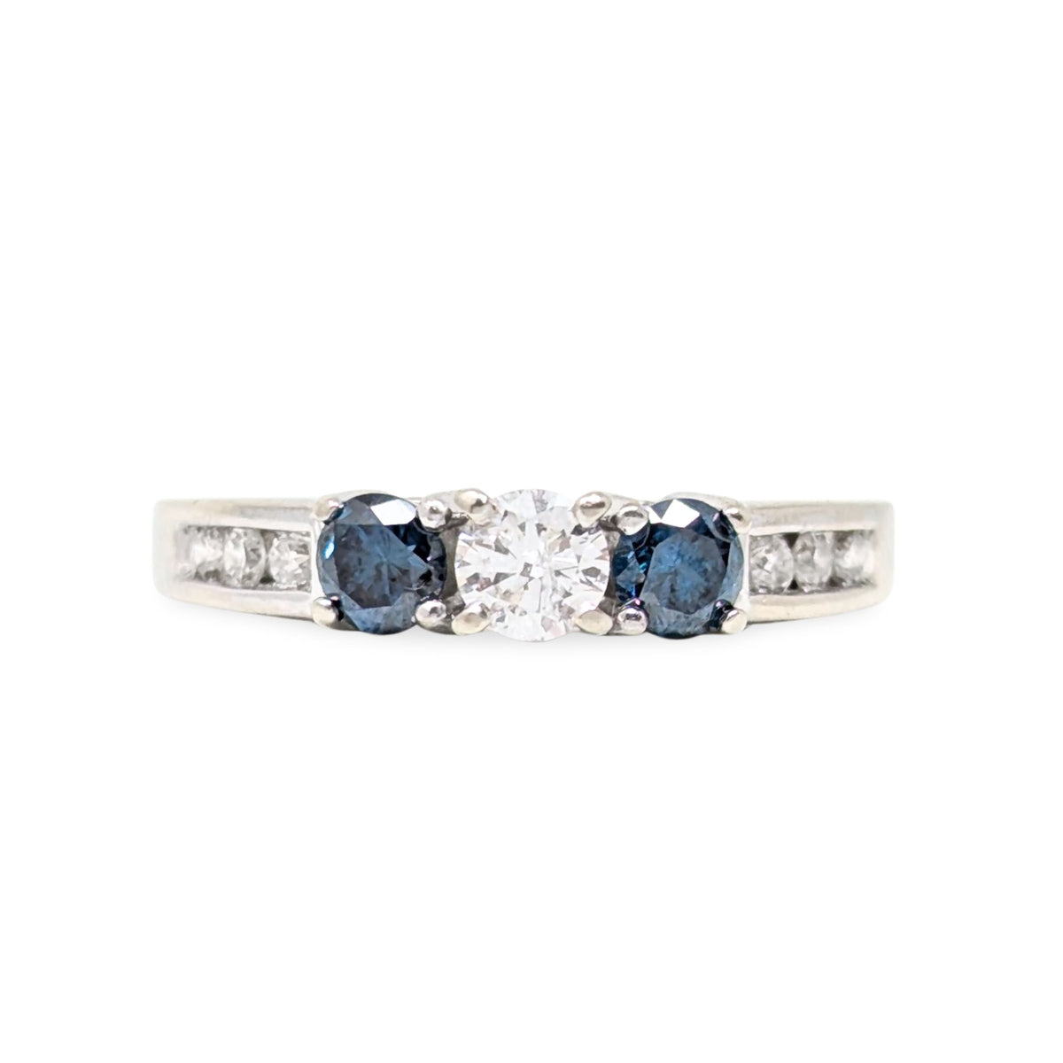 10K Gold .75tcw Blue & White Diamond Engagement Ring - Size 6