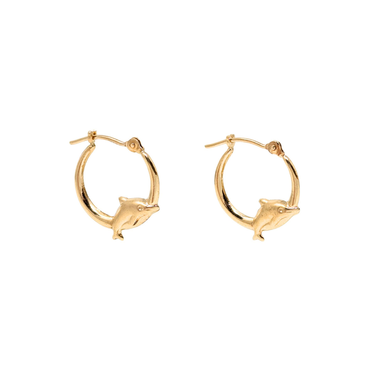 14K Gold 14mm Dolphin Hoop Earrings