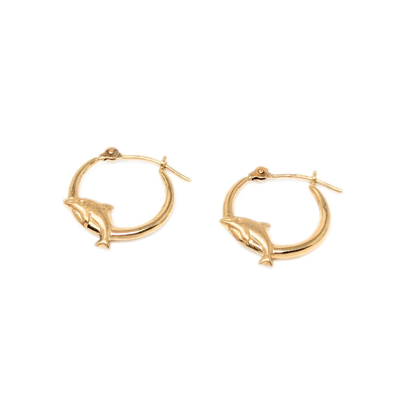 14K Gold 14mm Dolphin Hoop Earrings