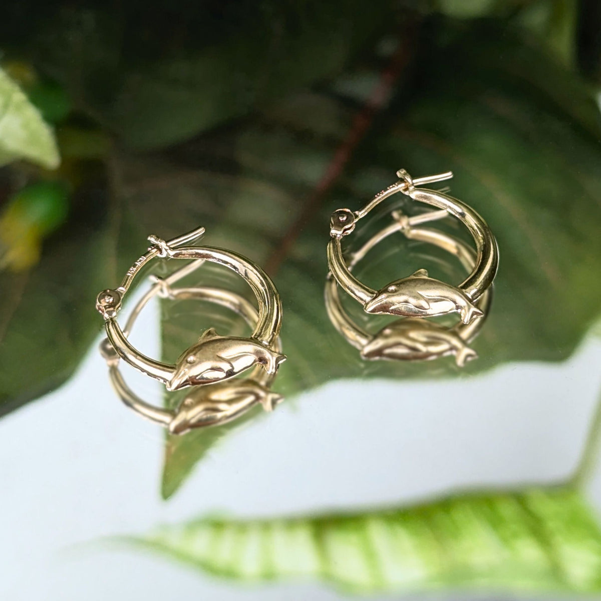 14K Gold 14mm Dolphin Hoop Earrings