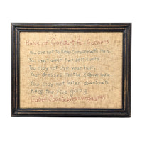 1915 Framed Needlework "Rules of Conduct for Teachers" Cabell County, WV