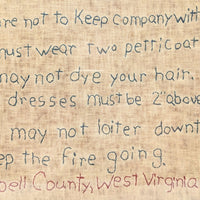 1915 Framed Needlework "Rules of Conduct for Teachers" Cabell County, WV