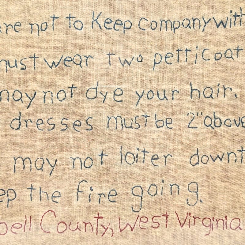 1915 Framed Needlework "Rules of Conduct for Teachers" Cabell County, WV