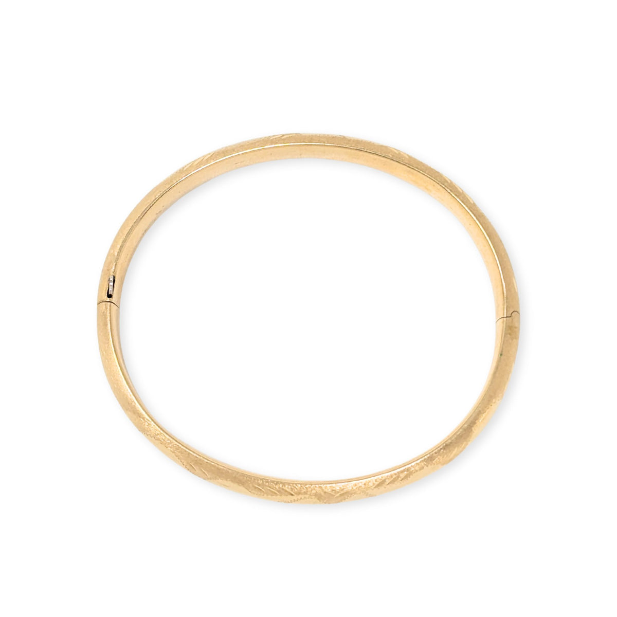 1950’s 14K Gold Etched Brush Finished 7" Hinged Bangle Bracelet