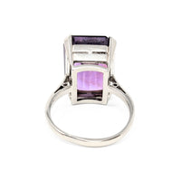 9K White Gold Emerald Cut Amethyst Solitaire Ring - Size 7.5