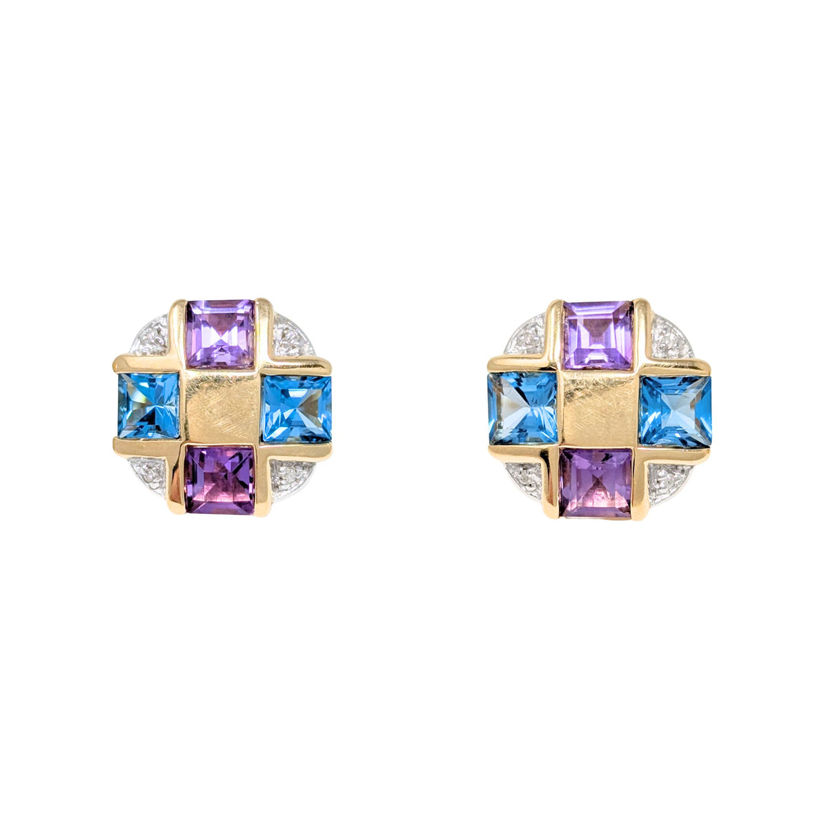 Samuel Aaron 10K/14K Gold Amethyst, Topaz, & Diamond Button Earrings