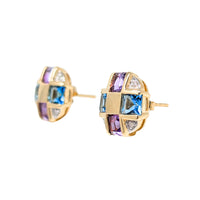 Samuel Aaron 10K/14K Gold Amethyst, Topaz, & Diamond Button Earrings