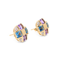 Samuel Aaron 10K/14K Gold Amethyst, Topaz, & Diamond Button Earrings