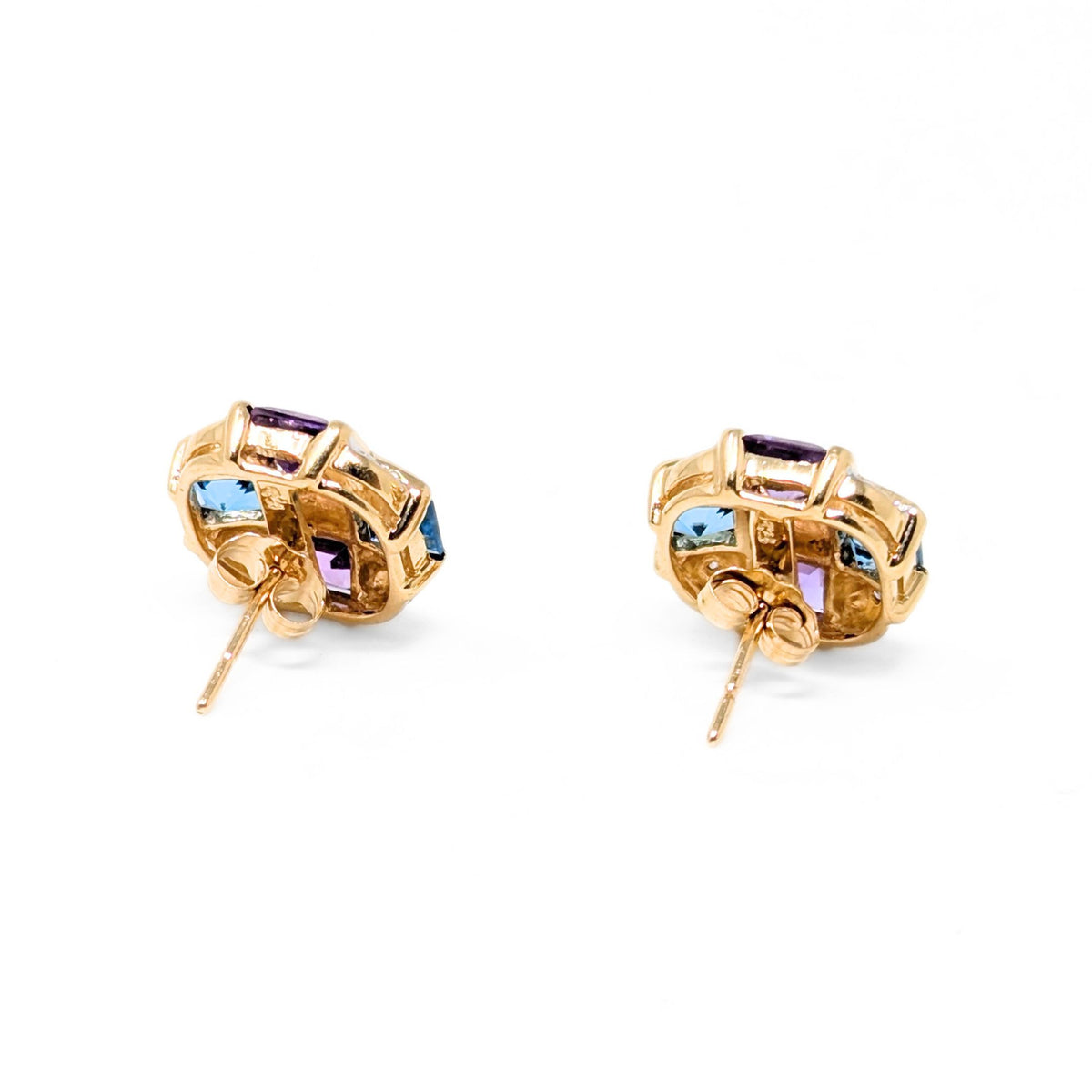 Samuel Aaron 10K/14K Gold Amethyst, Topaz, & Diamond Button Earrings