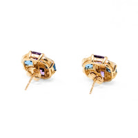 Samuel Aaron 10K/14K Gold Amethyst, Topaz, & Diamond Button Earrings