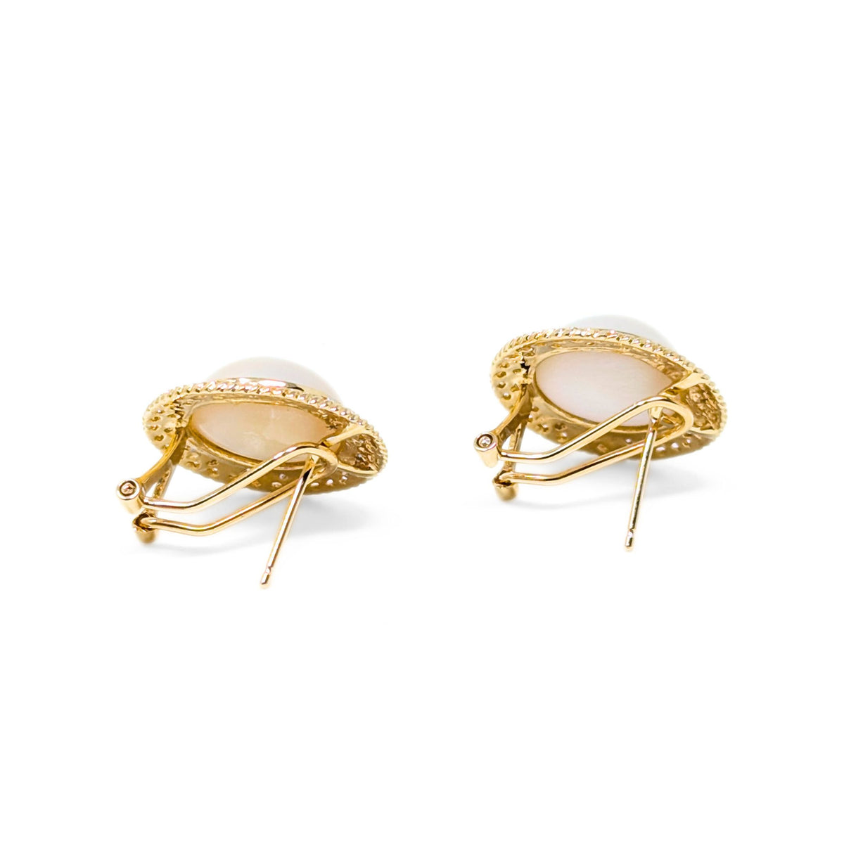 14K Gold Mabe Pearl & Diamond Button Omega-Back Earrings