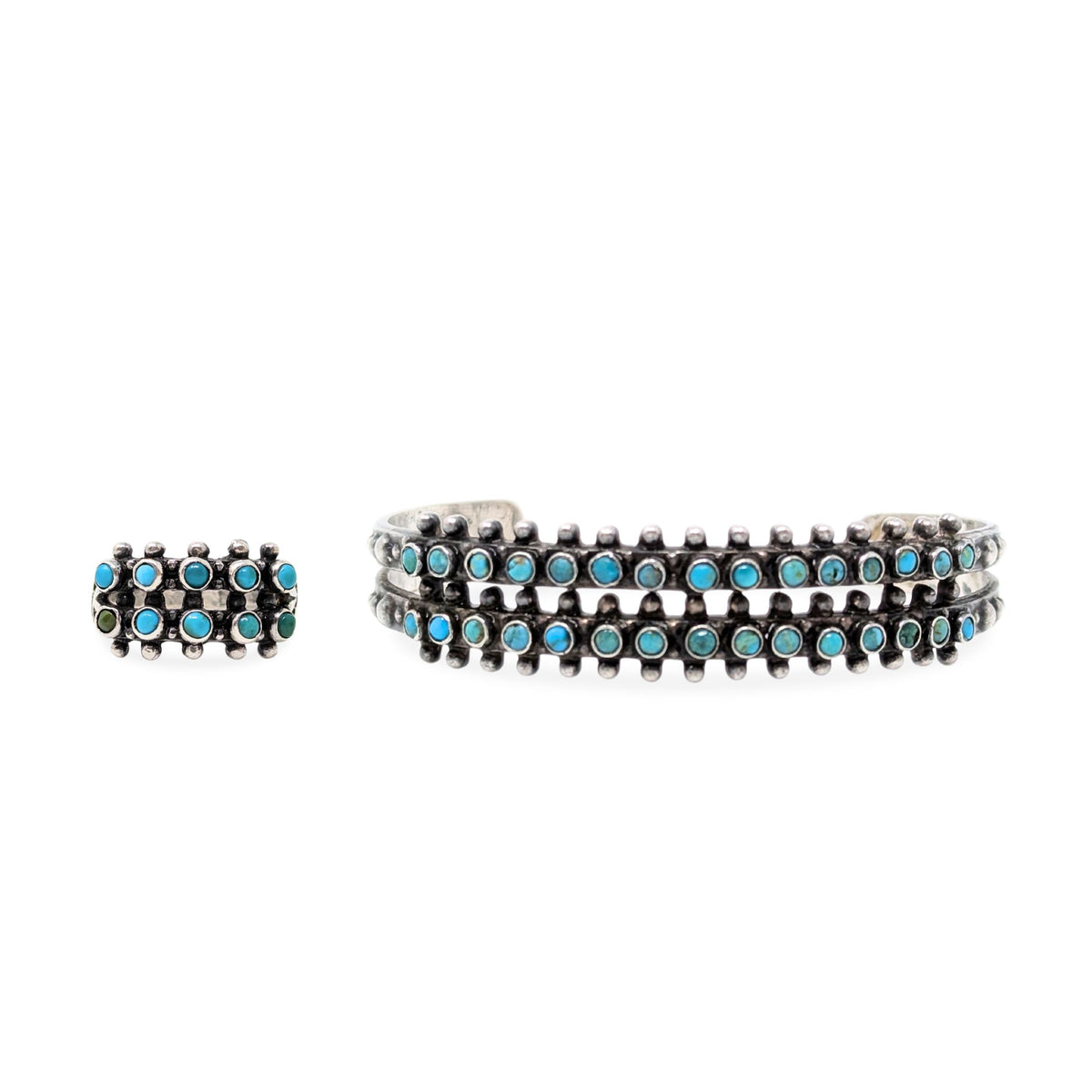 Maisels Vintage Navajo Sterling Turquoise Cuff Bracelet & Ring