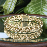 13K Gold Woven 12mm Link 7 3/8” Bracelet
