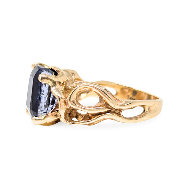 13K Gold Deep Blue Color Zoned Topaz Ring - Size 7