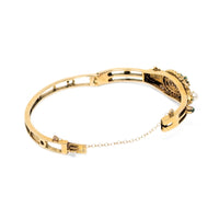 13K Gold, Pearl, Green Jade, & Onyx Victorian Style Hinged Bangle Bracelet