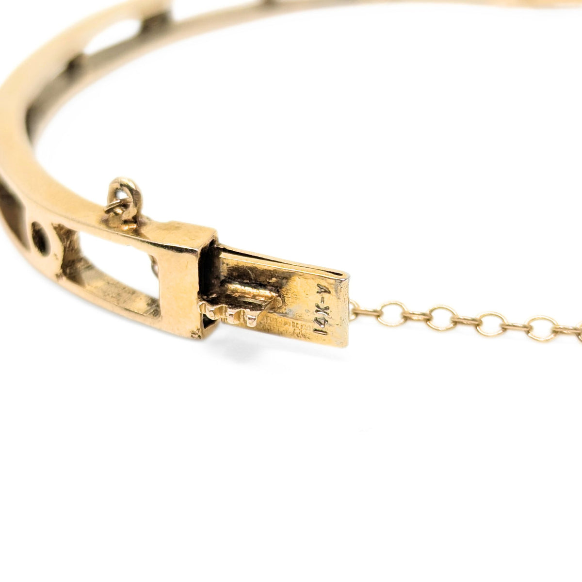 13K Gold, Pearl, Green Jade, & Onyx Victorian Style Hinged Bangle Bracelet