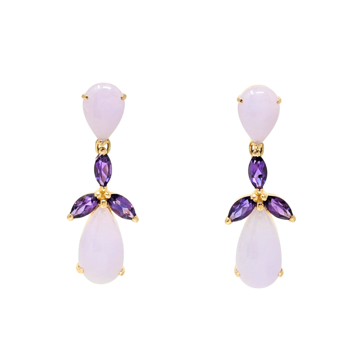 14K Gold Quartz & Amethyst Chandelier Earrings