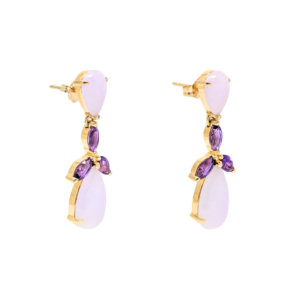 14K Gold Quartz & Amethyst Chandelier Earrings