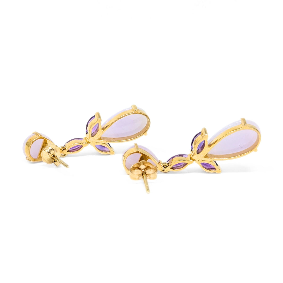 14K Gold Quartz & Amethyst Chandelier Earrings