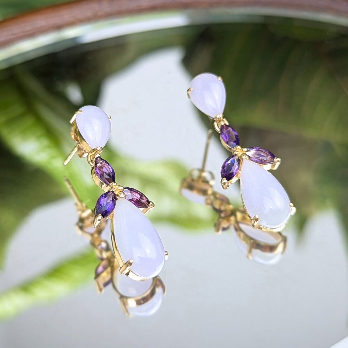 14K Gold Quartz & Amethyst Chandelier Earrings