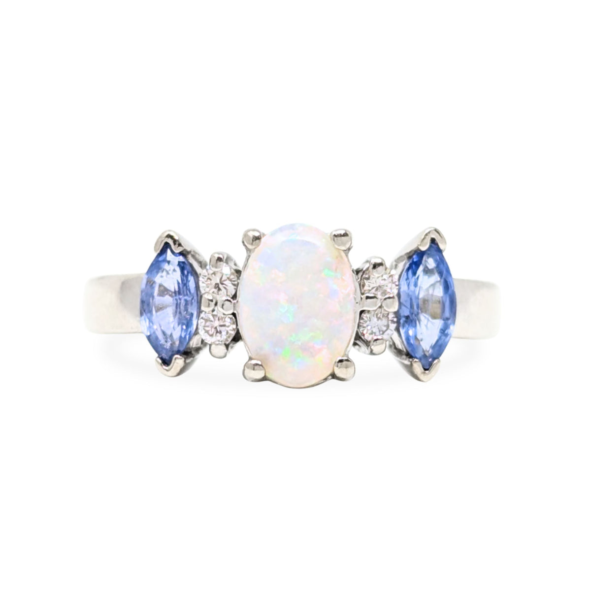 EFFY 14K Gold Opal, Blue Topaz, & Diamond Ring - Size 5.5