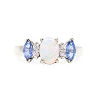 EFFY 14K Gold Opal, Blue Topaz, & Diamond Ring - Size 5.5