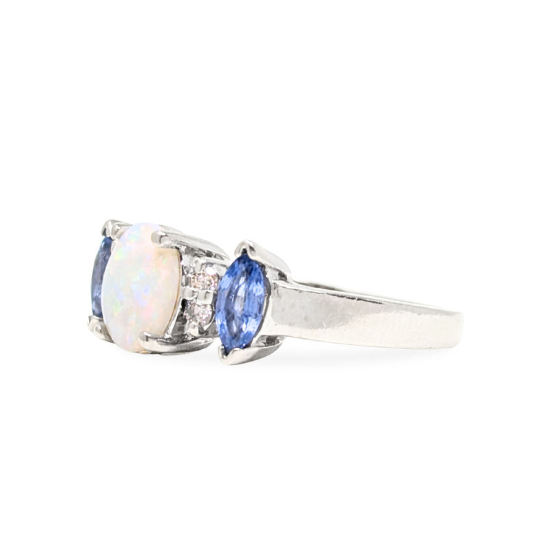 EFFY 14K Gold Opal, Blue Topaz, & Diamond Ring - Size 5.5