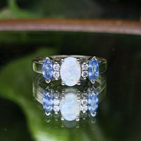 EFFY 14K Gold Opal, Blue Topaz, & Diamond Ring - Size 5.5