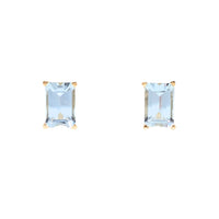 14K Gold Emerald Cut Aquamarine Stud Earrings