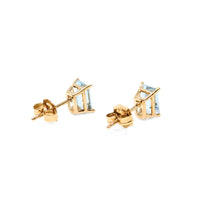 14K Gold Emerald Cut Aquamarine Stud Earrings