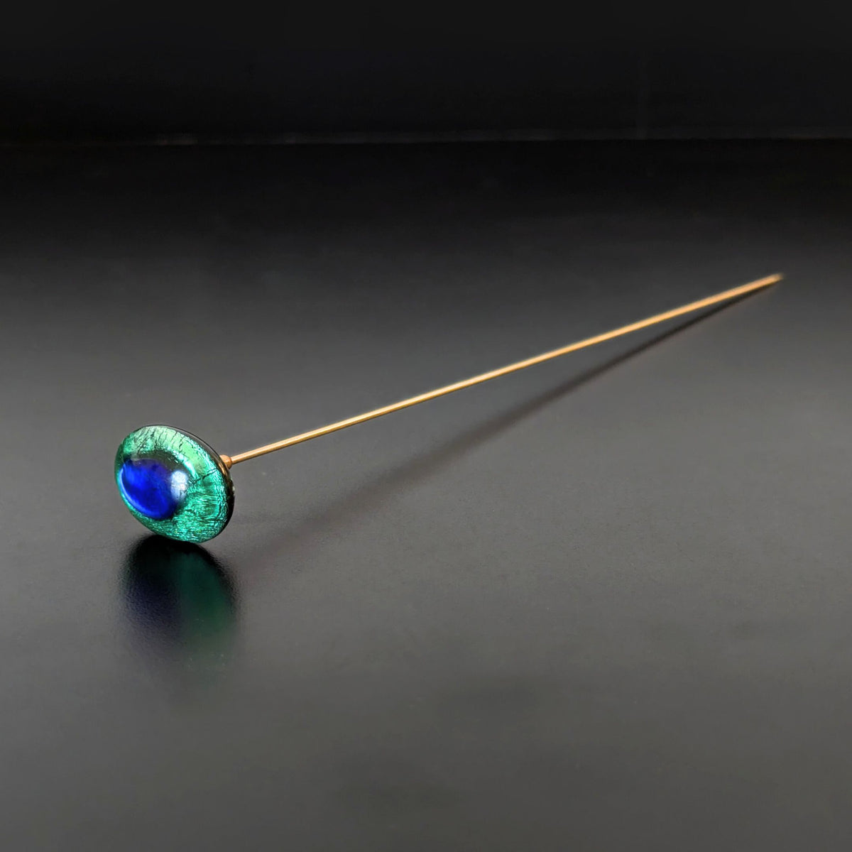 Antique Glass "Peacock Eye" Hat Pin