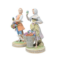 Carl Thieme Dresden "Man & Woman Selling Flowers" Porcelain Figurines (Pair)