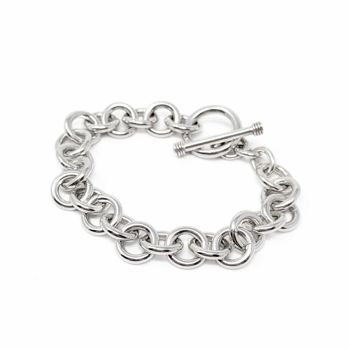 Vintage Sterling Silver Rolo T-Bar Toggle Bracelet