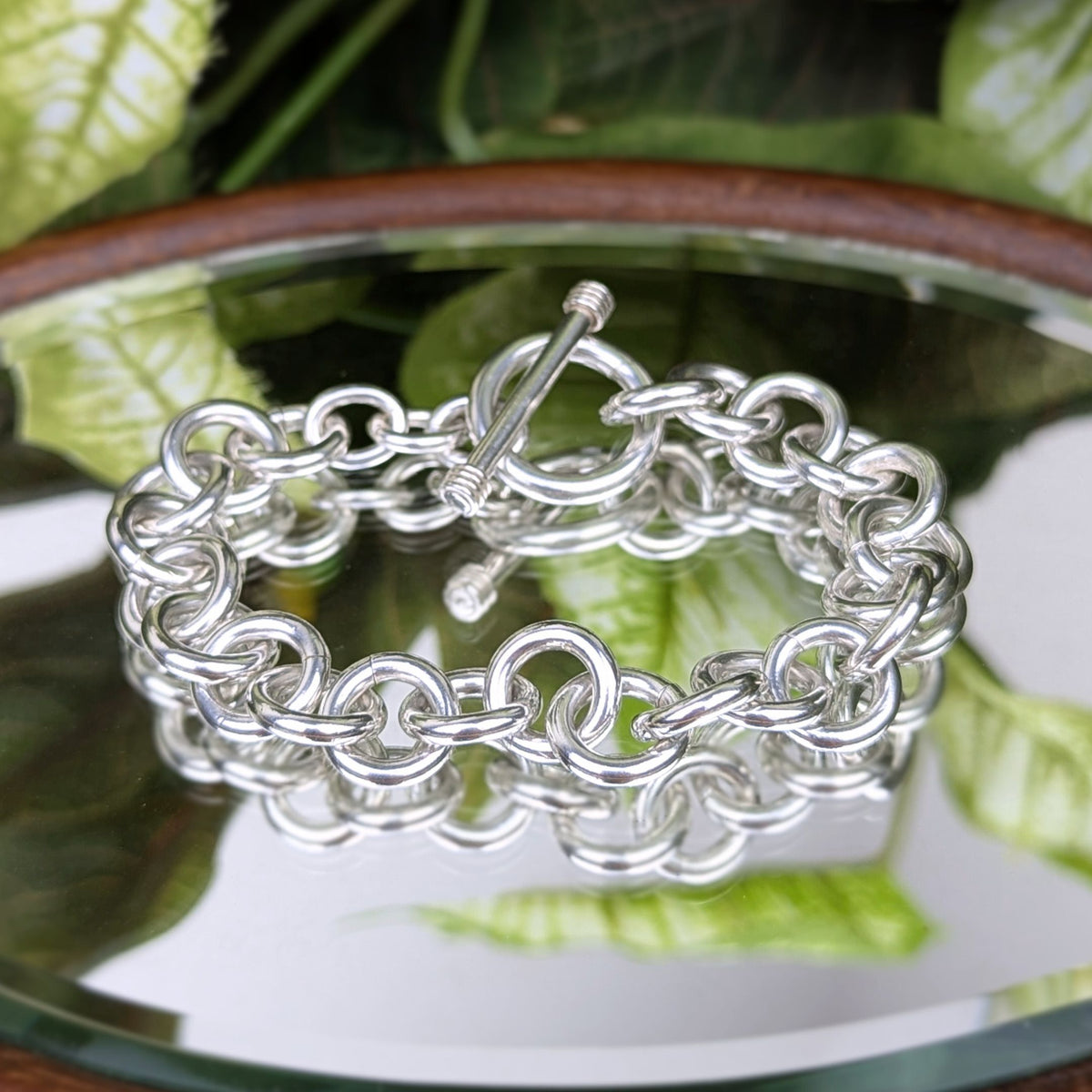 Vintage Sterling Silver Rolo T-Bar Toggle Bracelet