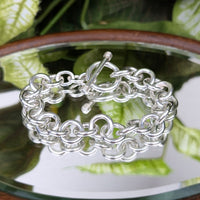 Vintage Sterling Silver Rolo T-Bar Toggle Bracelet