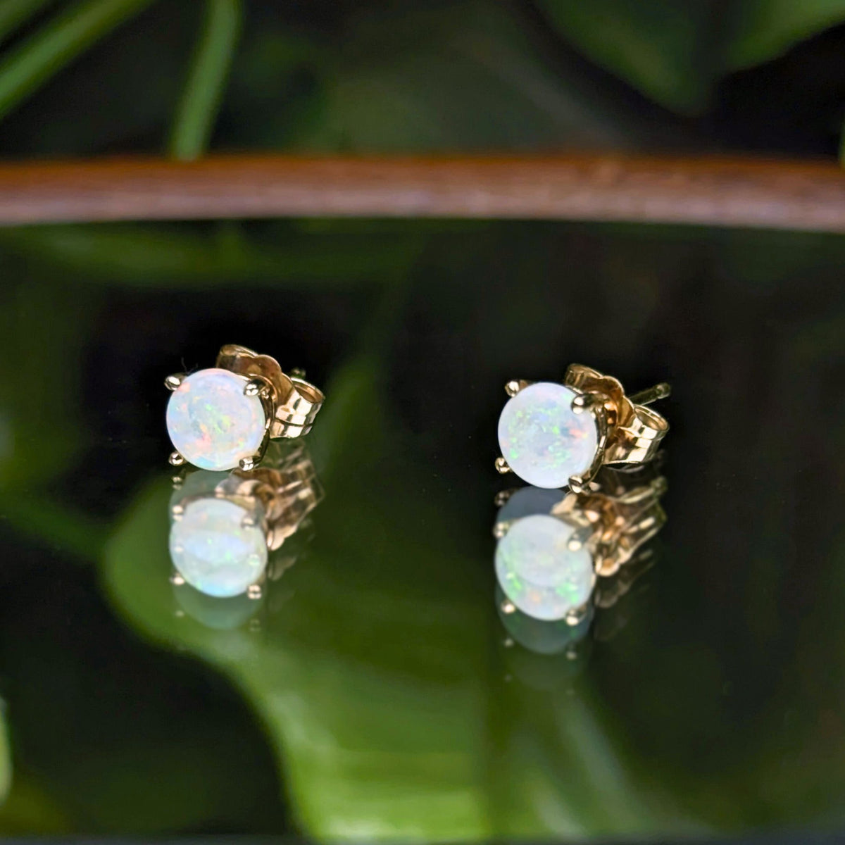 14K Gold Fire Opal Stud Earrings