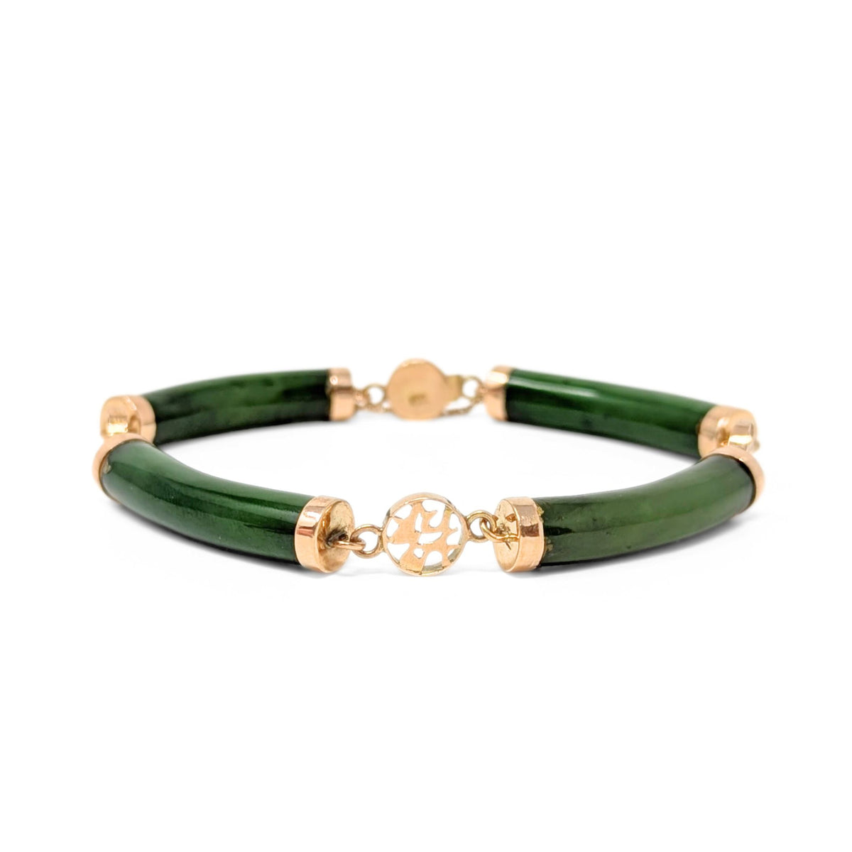 Vintage 14K Gold Jade Segment Good Fortune Prosperity Bracelet