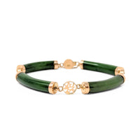 Vintage 14K Gold Jade Segment Good Fortune Prosperity Bracelet