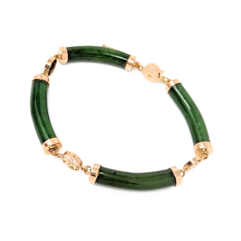 Vintage 14K Gold Jade Segment Good Fortune Prosperity Bracelet