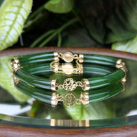 Vintage 14K Gold Jade Segment Good Fortune Prosperity Bracelet