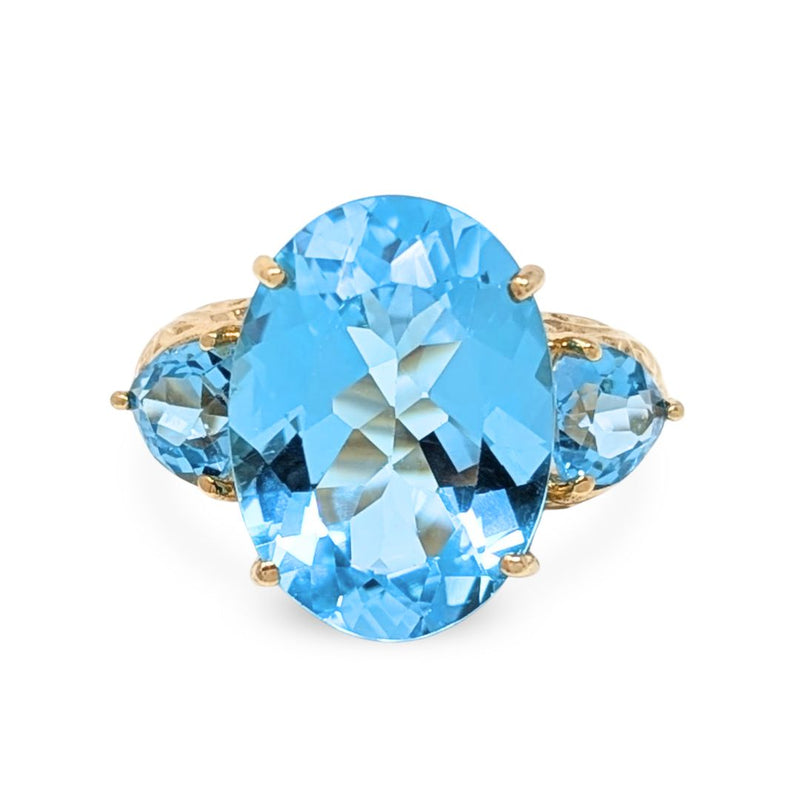 10K Gold Fancy Cut Sky Blue Topaz Cocktail Ring - Size 7.75