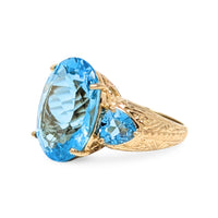 10K Gold Fancy Cut Sky Blue Topaz Cocktail Ring - Size 7.75