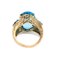 10K Gold Fancy Cut Sky Blue Topaz Cocktail Ring - Size 7.75