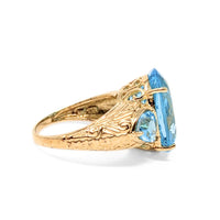 10K Gold Fancy Cut Sky Blue Topaz Cocktail Ring - Size 7.75
